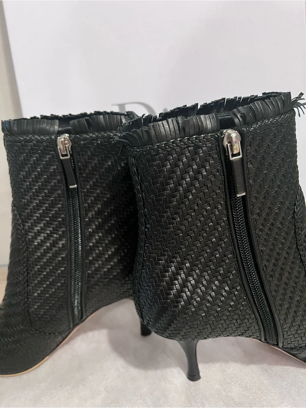 Christian Dior District Black Woven Pointed-Toe Ankle Boots